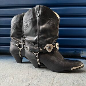 Vintage Capezio Black Cowgirl Boots size 10 Leather Heart Boot Belts
